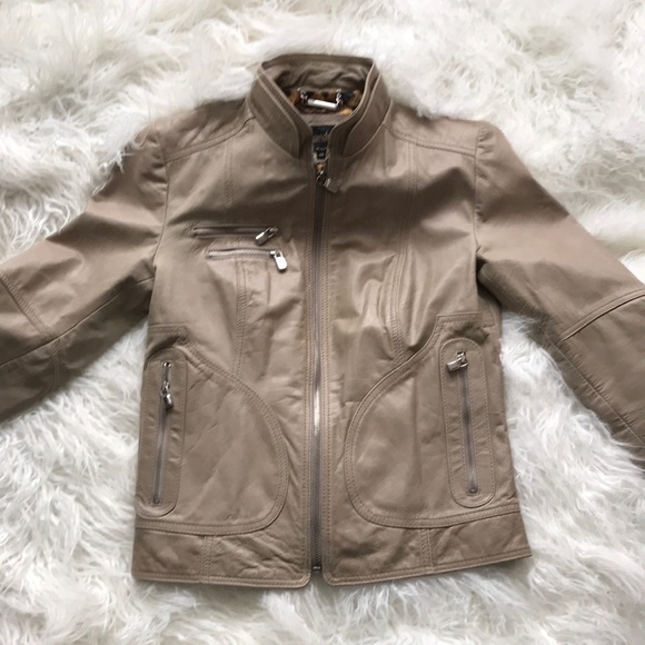 Laundry By Shelli Segal Jackets & Blazers - LAUNDRY BY SHELLI SEGAL BEIGE SCUBA MOTO LEATHER
